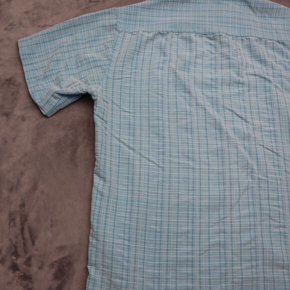 Moda Campia Shirt Mens M Blue check Short Sleeve Buttons Pocket Hawaiian - Picture 15 of 16